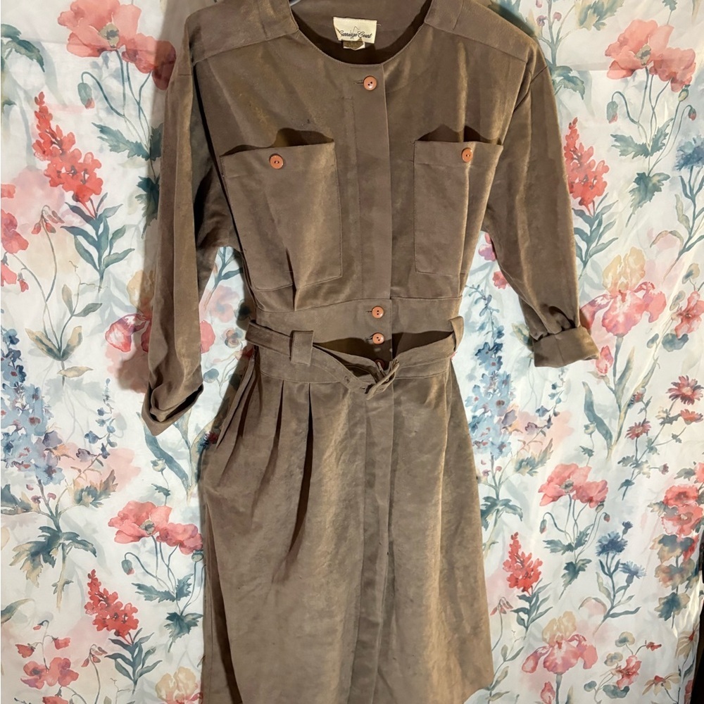 Vintage Elegant Brown Button-Up Dress